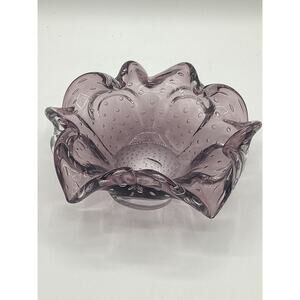Vintage Sommerso Bullicante Purple Hue Murano Glass Bowl 8"